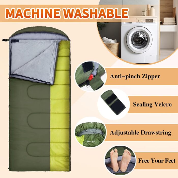 Спальний мішок Outdoor для дорослих, зимовий, 3-4 сезони, водонепроникний, 220x85 см, оливковий, з компресійним мішком