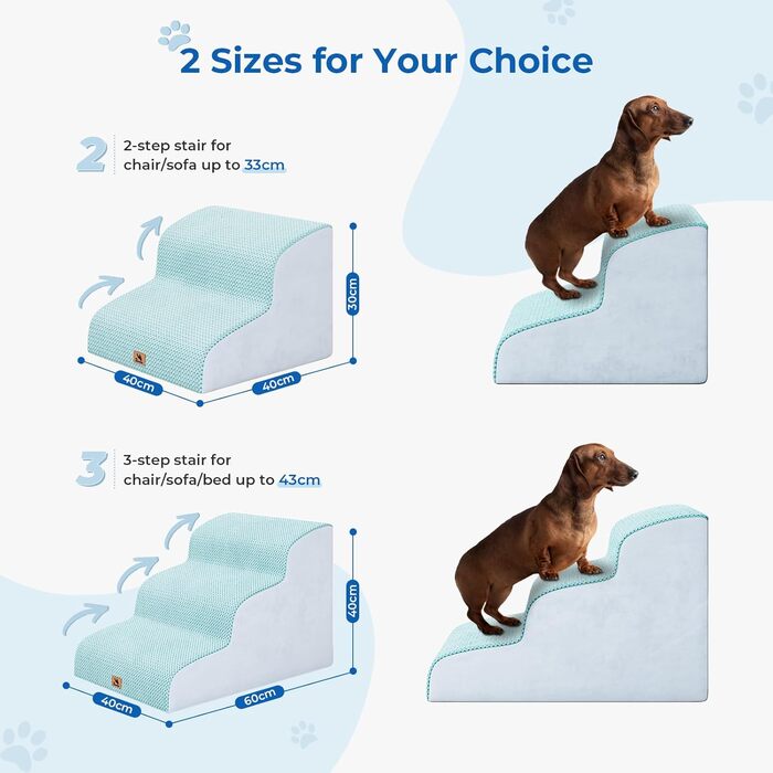 Сходинки для собак маленьких порід, 2 сходинки, 30 см, для дому, антиковзаючі, для котів та літніх тварин, сірі (блакитні)