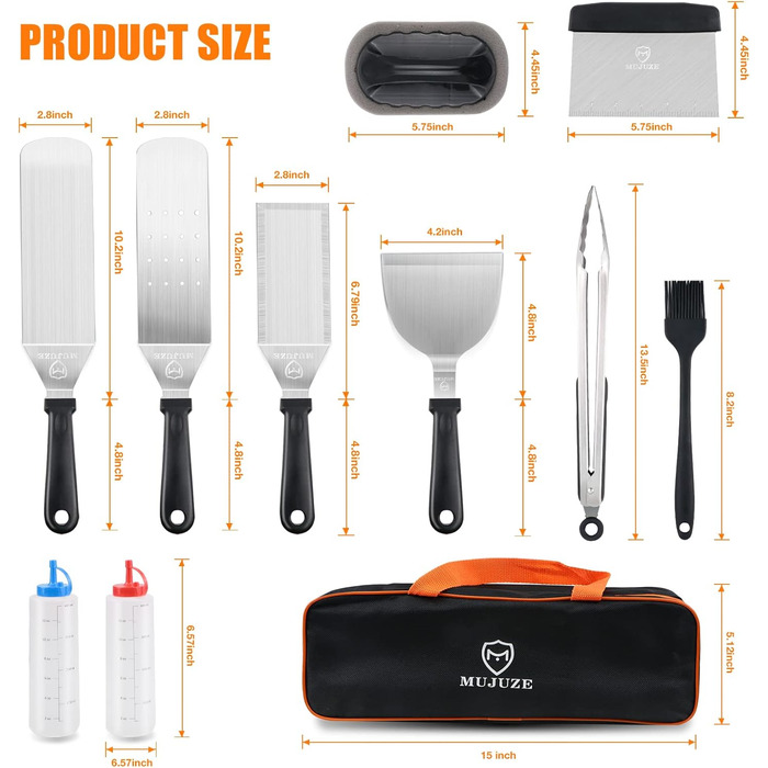Набір шпатлів для грилю MUJUZE з нержавіючої сталі: аксесуари для планки, тепаньякі та кемпінгу. Подарунок для чоловіків та папи