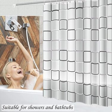 Шторка для душу 200x200 см, PEVA, антигрибкова, водонепроникна, пральна, з 12 кільцями, для душу та ванни