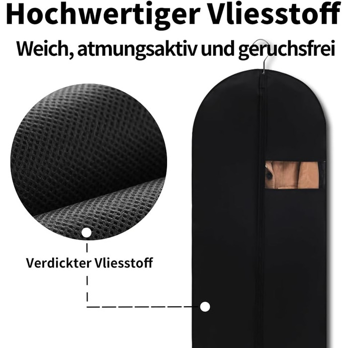 Чохли для одягу 4 шт. Чорні, 60 x 120 см, для зберігання та подорожей, з блискавкою, захист від пилу та молі
