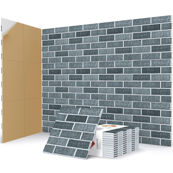 Акустичні панелі JBER самоклейні для звукоізоляції, шумопоглинаючі стінові панелі «цегляний» для студії, геймерської кімнати та офісу, 30x30x1 см, 12 шт, колір чорний крейда