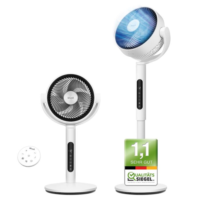 Вентилятор Levoit 20dB з керуванням через додаток та Alexa, DC мотор, 30 м, 4 режими, 12 швидкостей, таймер 12 годин (білий, 110 см)