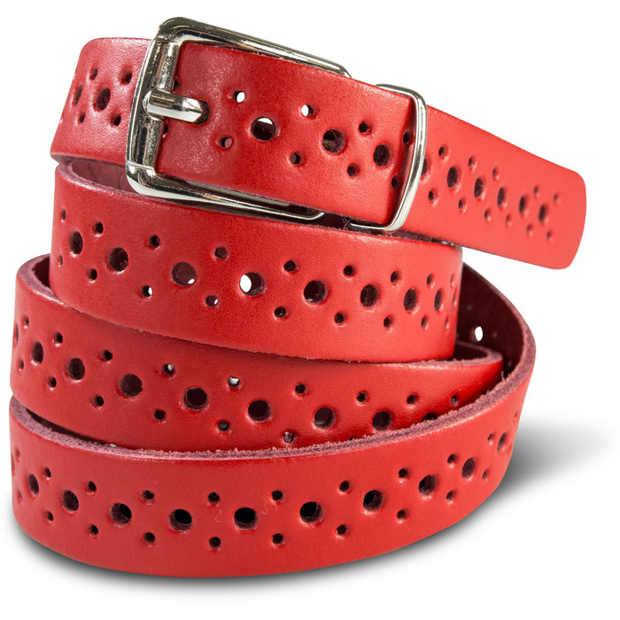 Чоловічий шкіряний ремінь Damengürtel з перфорацією, срібна пряжка, Німеччина (90/BW75, ширина 2 см, червоний)