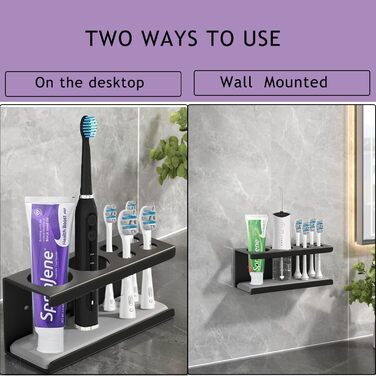 Настінний тримач для електричної зубної щітки з органайзером для пасти, 4 відділення, чорний