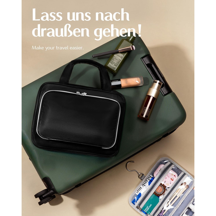 Косметичка для подорожей з петлею для підвішування для жінок – водонепроникна, з прозорим вікном, легка, рожева, середнього розміру (30x23x10 см)