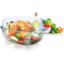 Жаровня XXL 7,0 л з кришкою з термостійкого скла для запікання, скляна форма для духовки, жаростійкий посуд