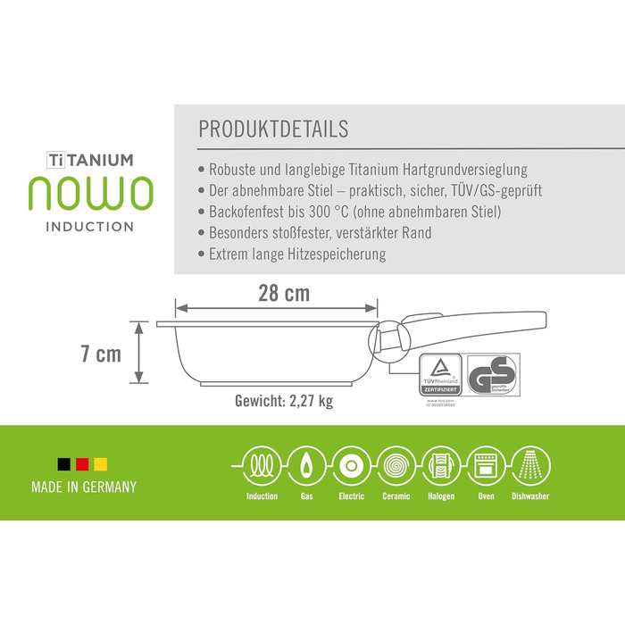 Сковорода Woll Nowo Titanium 28 см, 7 см, знімна ручка, антипригарна, для всіх плит, індукційна