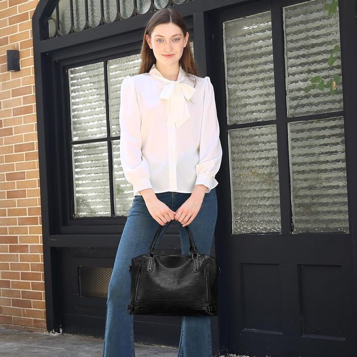 Сумка жіноча VINBAGGE PU шкіра шопер Vintage чорна для офісу та щодня