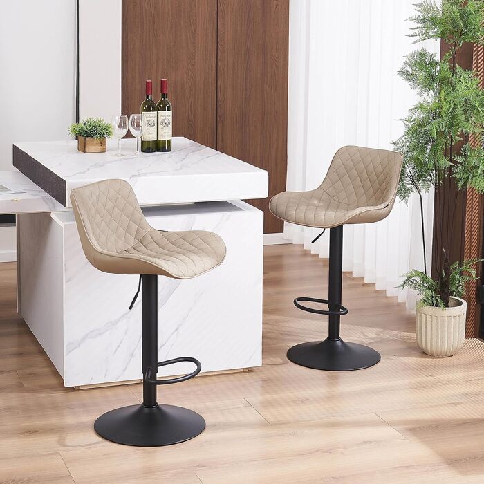 YOUNIKE Adjustable Bar Stools 2-Pack - Modern Kitchen Barstools with PU Leather Upholstery, Swivel Metal Bar Chairs for Counter/Island - Khaki Net Khaki