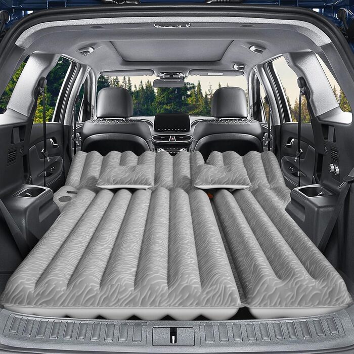 Automatic Air Mattress for SUV - Flocked Surface Inflatable Bed with 2 Pillows - Car Bed for Trunk, Travel, Camping & Home (Light Grey, 183x124x10 cm)