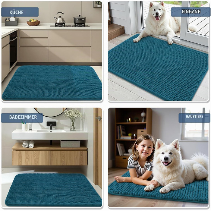 Товстий килимок у ванну Homaxy з chenille, 61×120 см, протиковзкий та гігроскопічний килим для душу, сталево-синій