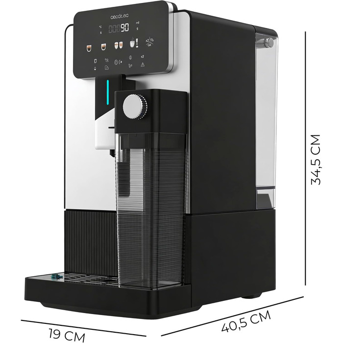 Кавомашина автоматична Cecotec Cremmaet Latte Art Elite 1500 Вт, 19 бар, керамічні жорна, 1.1л + 400мл, для капучино та лате