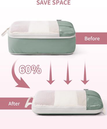 Набір органайзерів для валізи Narwey (6 шт.) - кубики для пакування з компресією, бежевий. Організація подорожей та зручне пакування речей.