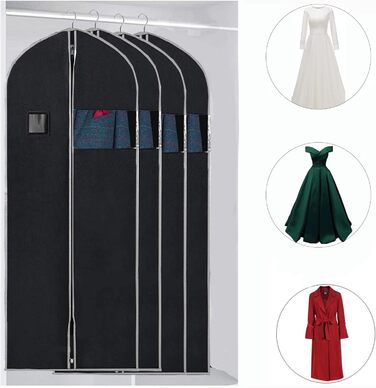 Чохли для одягу, дихаючі, 100 см (4 шт) для піджаків, костюмів, пальто. Захисні мішки для зберігання з прозорим вікном, антипилові.