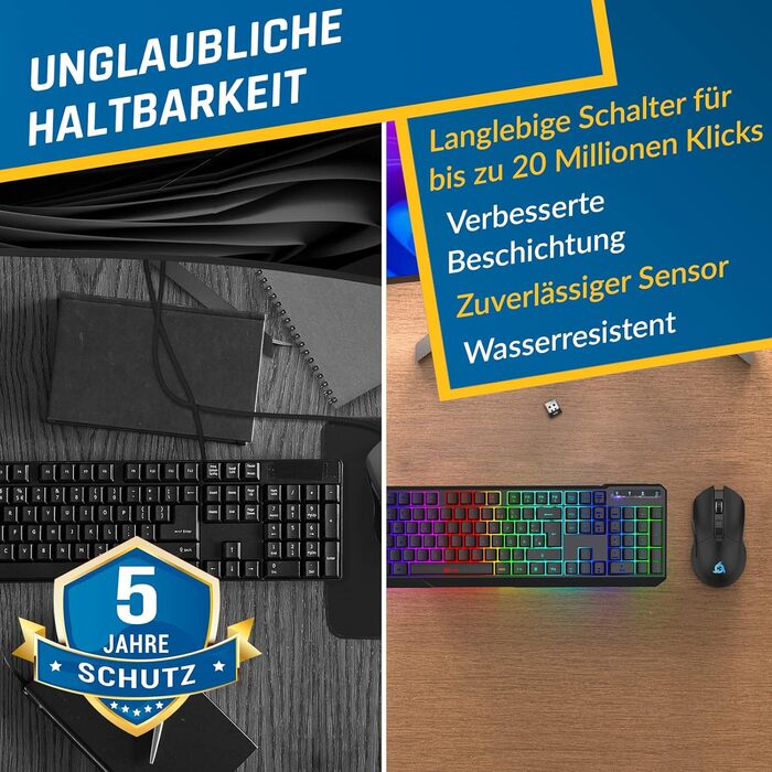 KLIM Chroma Wireless Gaming Tastatur: Бездротова ігрова клавіатура з RGB підсвічуванням, тиха, ергономічна, водонепроникна для PC, Mac, PS4, PS5 (Чорний)