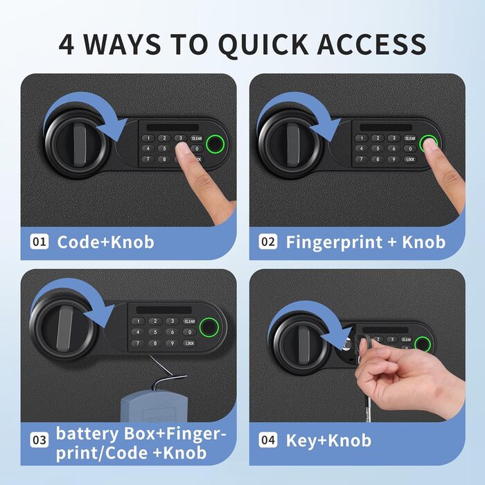 Сейф для дому з біометричним сканером відбитків пальців HSGCJS, 31 л, з паролем та клавіатурою, чорний