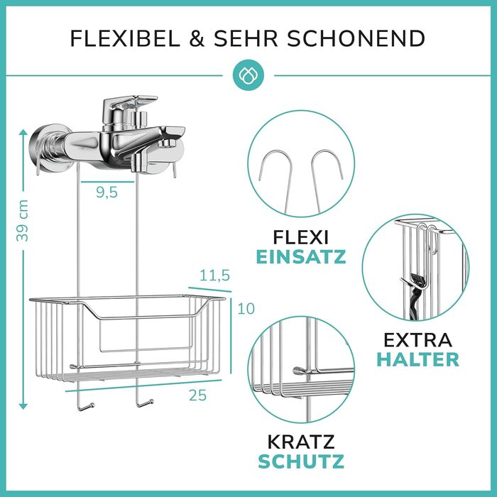 LAAKFELD Thermostat Shower Shelf for Hanging, Stainless Steel, Rust-Proof, Including Free Razor Holder - Flexible Hanging Shower Basket for Fixtures - 1A Shower Shelf for Hanging without Drilling - Shower Gel Holder
