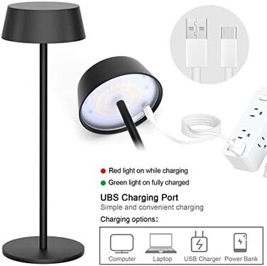 Світлодіодний акумуляторний настільний світильник Klighten з димером, сенсорний, металевий, алюмінієвий, IP54, перезаряджуваний, тепле біле світло 3000K/4000K/6000K, антрацит