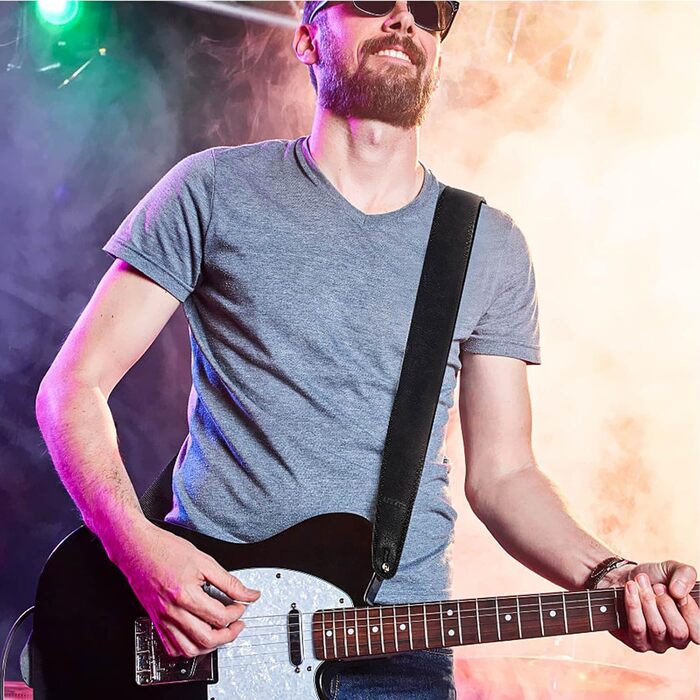 Шкіряний ремінь для гітари Lekato з товстою амортизуючою подушкою, універсальний для бас-гітари, електрогітари, акустичної та класичної гітари, чорний