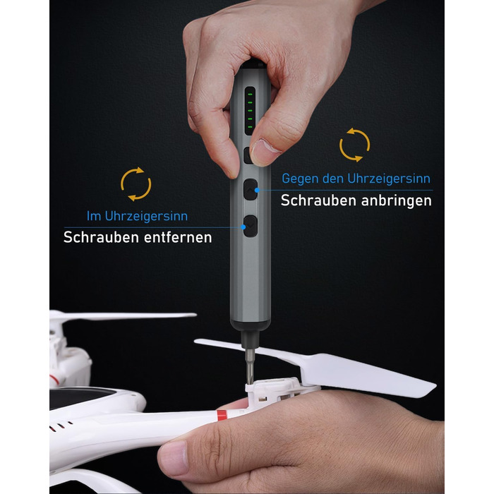 Електрична викрутка 70 в 1 з набором S2 біт, 4 LED, 200 RPM, для ремонту годинників, ПК, телефонів (срібно-чорний)