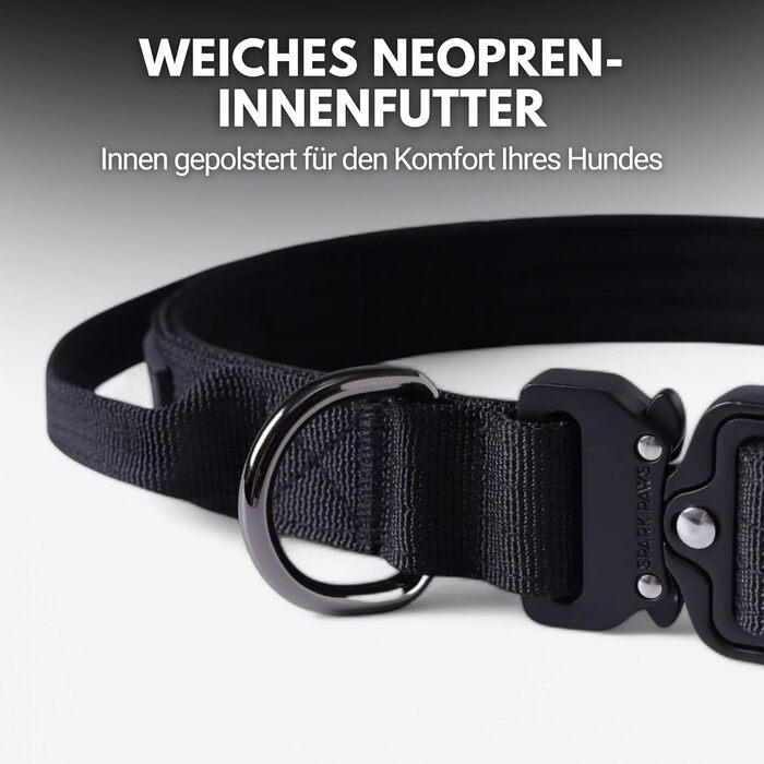 Тактичне нашийник для собак Spark Paws – міцний, преміум-якість, для великих та середніх собак (чорний, XS: 9-18 кг [2.5 см])