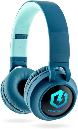 Дитячі навушники PowerLocus Bluetooth Over-Ear з обмеженням гучності 85dB, LED-підсвічуванням, складний дизайн, HD Stereo, мікрофон для телефону, планшета, ПК, TV (Синій)