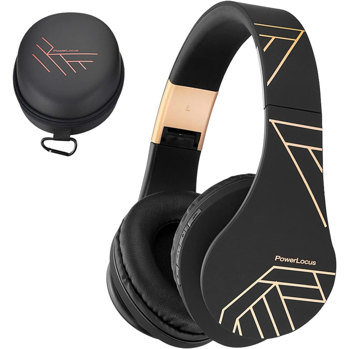 Бездротові навушники PowerLocus Over-Ear з Bluetooth, мікрофоном, складні конструкції, м'які амбушюри, Hi-Fi стерео бас, для дітей/дорослих/TV/PC/Home Office (Чорний/Золотий)