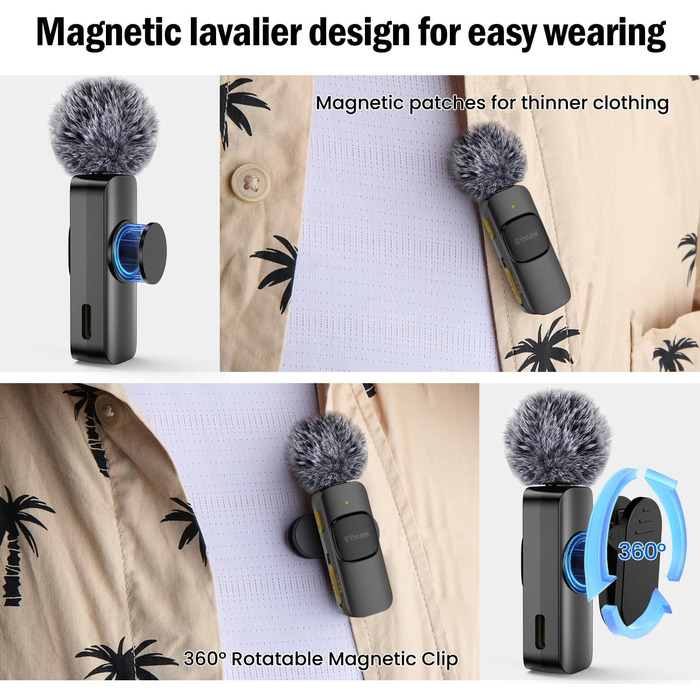 Бездротовий петличний мікрофон з 4 режимами запису для телефону, iPhone, Android та ПК – міні-мікрофон для відео, Vlog, TikTok, YouTube, стрімінгу та інтерв'ю L3
