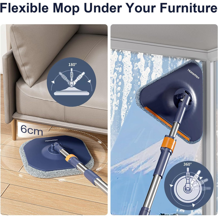 Набір для миття підлоги та вікон Wischmopp з відром, 2-в-1, 132 см, система з 2 камер, 4 мікрофібрових насадки