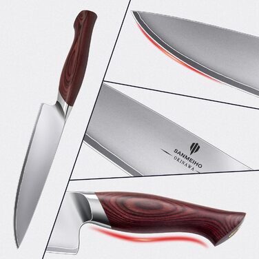 Ніж кухарський SANMEIHO Kochmesser 20 см, професійний, японський, сталь 10Cr15MoV (5 шарів), ручка Pakka-Wood, серія OKINAWA