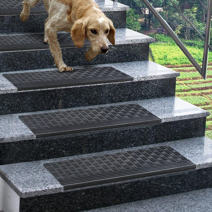 Rubber Threshold Ramps - Non-Slip Floor Transition Mats for Indoor/Outdoor Use - 5 Piece Set (65x25cm Diamond Design)