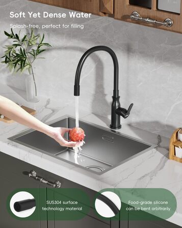 Кран кухонний APPASO 3-х ходовий чорний, 3 в 1 з фільтром, 360° поворотний, 2 ручки, нержавіюча сталь, низький тиск