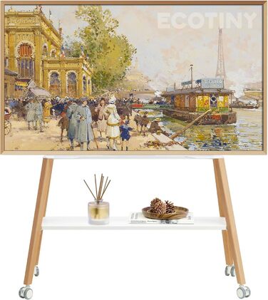 Підставка для телевізора ECOTINY на коліщатках для 49-75 дюймів, до 40 кг, Easel Design, металева конструкція з дерев'яною полицею