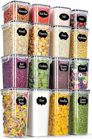 Набір контейнерів для продуктів з кришкою, 16 шт. BPA Free, герметичні, для зберігання крупи, борошна, цукру. Органайзери для кухні з етикетками