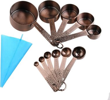 Generic Copper Measuring Cups and Spoons Set, 11-Piece Set with 5 Measuring Cups and 6 Measuring Spoons, Stainless Steel with Copper Finish, Bronze