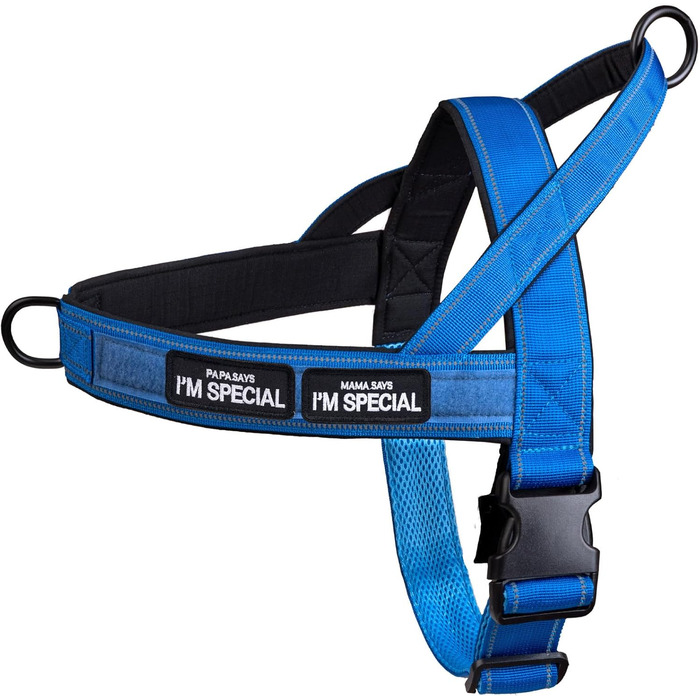 Нашийник для собак без натягу, для малих та середніх порід, відбиваючий, регульований, анти-тяга, синій (M, обхват грудей 53–70 см)