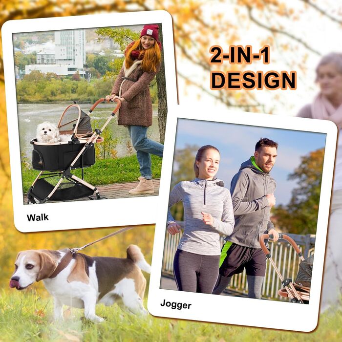 3 в 1 візок для собак з знімним сидінням для подорожей, бутка для собак, переносна сумка, складаний, візок для домашніх тварин, до 20 кг (Хакі)