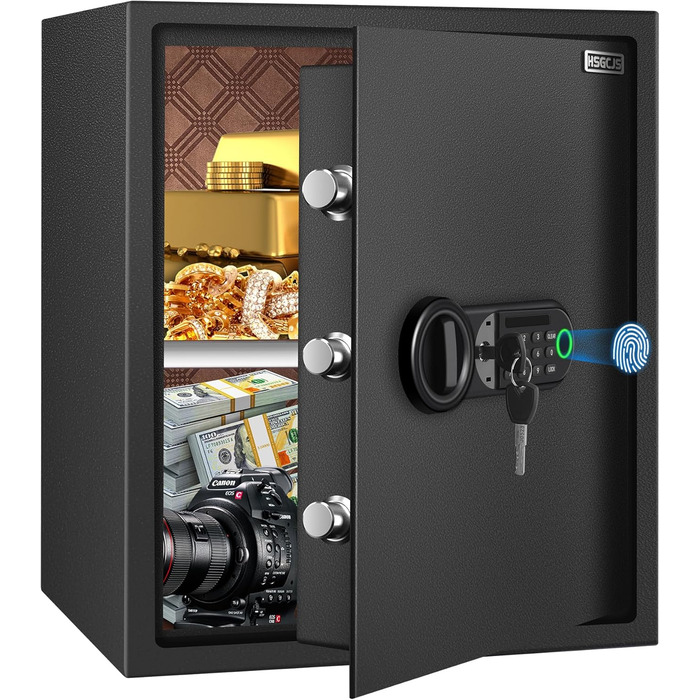 Сейф для дому з біометричним сканером відбитків пальців HSGCJS, 31 л, з паролем та клавіатурою, чорний