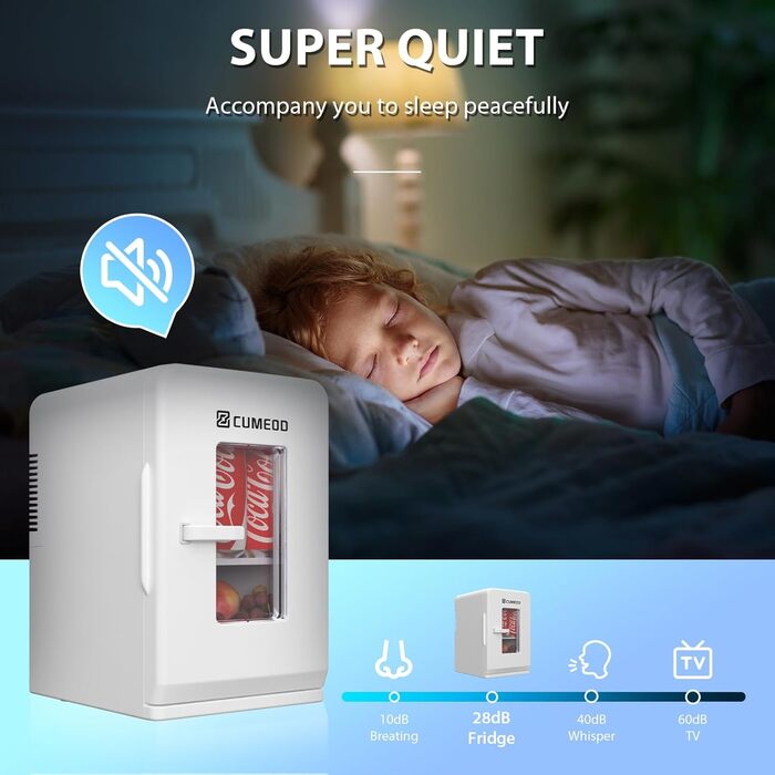 Міні-холодильник Cumeod 15L з охолодженням та нагріванням 12V/220V для авто, офісу та гуртожитку. 2-в-1, 21 банка, Max/Eco-режими, білий