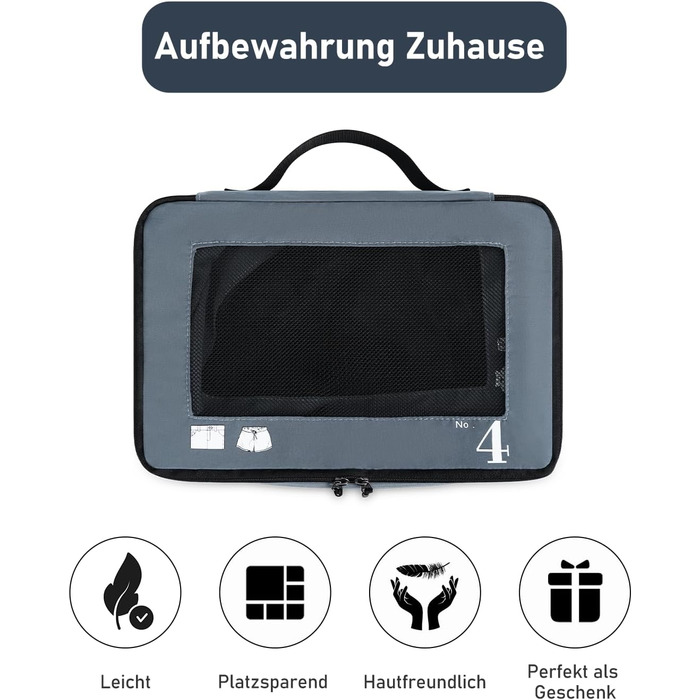 Органайзери для валізи ECOHUB, набір 7 шт. з переробленого PET, для одягу, взуття, рюкзаків (сірий)