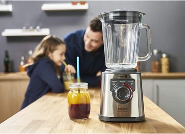 Krups KB403D Perfectmix + High-Performance Blender | 1.200W | 28,000 RPM | 2L Glass Container | 3 Pre-Set Programs | Powelix Technology | Stainless Steel/Dark Grey