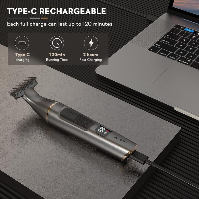 Електричний триммер для тіла чоловічий Kibiy з LED-дисплеєм та IPX7 водозахистом