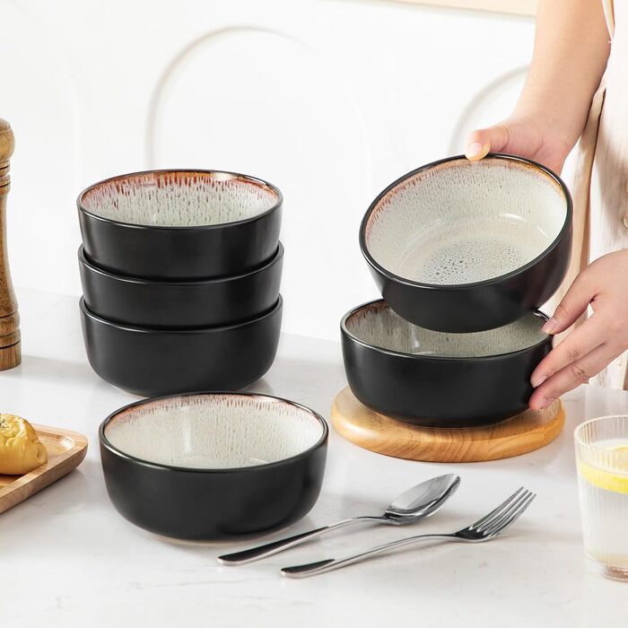 Набір посуду Steingut 24 шт. vancasso AMBER: 6 обеденних, десертних та супових тарілок, супові миски, реактивна глазур, безпечний для миття в посудомийній машині