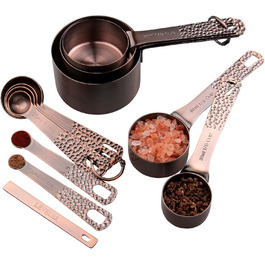 Copper Measuring Cups and Spoons Set, Stainless Steel Measuring Cups and Spoons Set for Baking and Kitchen, Cute Metal Measuring Cups and Spoons with Leveler and 1/8 Cup