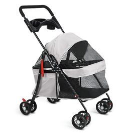 Візок для собак 2в1 до 15 кг, будівельник для собак з тримачами для напоїв, переноска для собак, складаний, з гальмом, візок для собак, 48 см * 68 см * 95 см (Сірий)