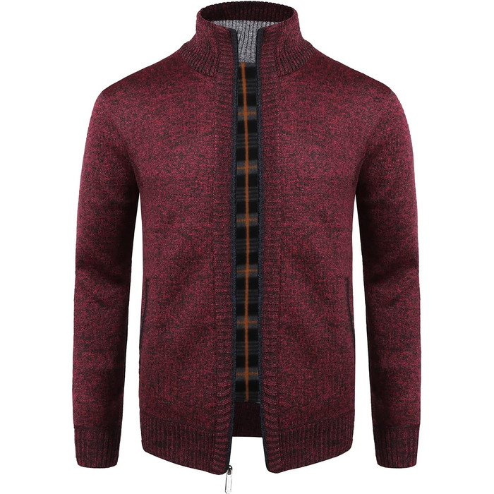 Чоловічий кардиган з флісовою підкладкою: стильна в'язана куртка, спортивна куртка, зимова куртка. Колір: темно-сірий (M, червоний)