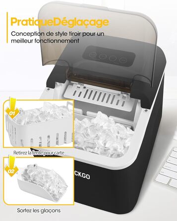 Smart Ice Maker Machine with WiFi Control - 15KG Daily Output, Fast Ice Production (6 mins/9 cubes), Self-Cleaning, 2 Sizes, for Kitchen, Office, Bar, Party, RV (Black)
