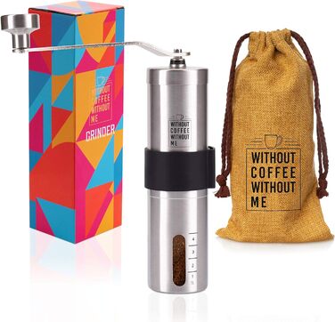 NOUTEN® Преміум ручна кавомолка з керамічним жорном - компактна кавомолка з сумкою та кріпленням для подорожей, плавне регулювання помелу