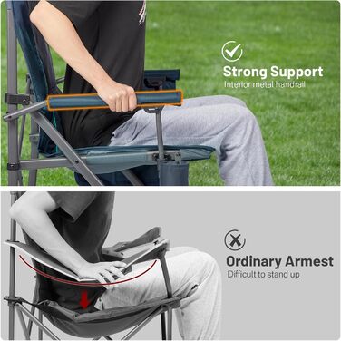 Складний туристичний стілець Timber Ridge XXL (230 кг) з широким сидінням (62 см), високою спинкою, підстаканником та міцними підлокітниками для кемпінгу, пікніка, саду та балкону (Блакитний, 1 шт)